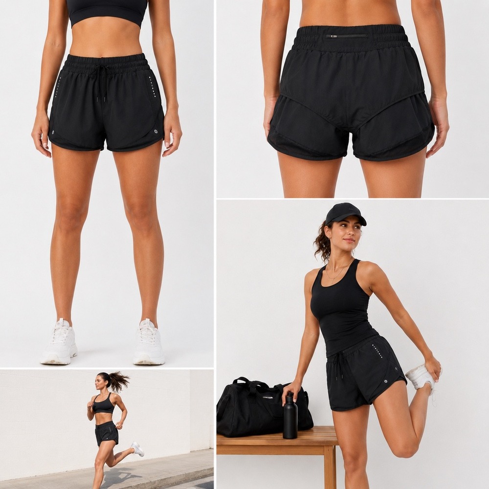 Core 10 Running Shorts Womens 2XL Black Lined Zip Pocket Performance Gym Workout